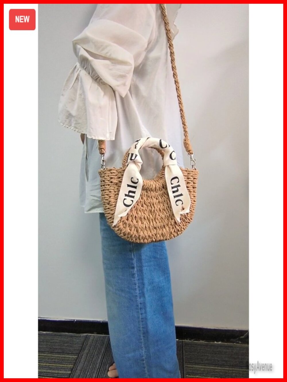 Handwoven Paper Rope Crossbody Bag with Top Handle - Picture 6 of 6